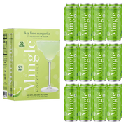 margarita mocktail with lime in a 12-pack featuring bright green cans & packaging labeled 0% ABV & 50 calories