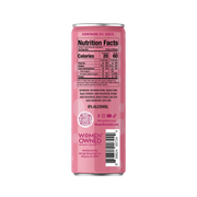 Mingle Mocktails Cranberry Cosmo can back, highlighting nutritional details, ingredients, and Women-Owned certification.