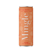 Mingle Mocktails Blood Orange Elderflower Mimosa can front design with bold orange bubbles and juicy citrus branding.