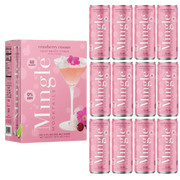 alcohol free cranberry cosmo mocktail 12 pack with pink cans & box featuring floral & citrus garnish design