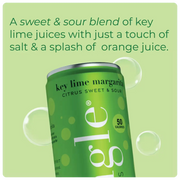 virgin lime margarita can highlighting a sweet & sour blend on a green background