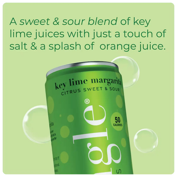 virgin lime margarita can highlighting a sweet & sour blend on a green background