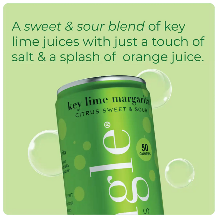 virgin lime margarita can highlighting a sweet & sour blend on a green background