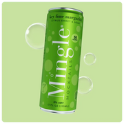 margarita mocktail with lime in a green can, labeled 0% ABV & 50 calories with a citrus sweet & sour flavor